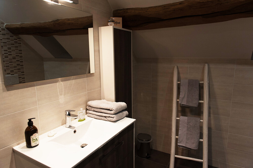 The vanity unit and the towel rail